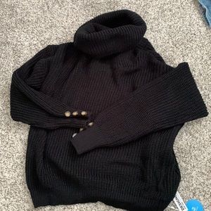 Chunky knit black turtleneck sweater